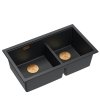 QUADRON | LOGAN 120 | granitowy zlewozmywak kuchenny PURE CARBON + MIEDŹ PVD | wymiar: 76 x 45 x 23,5 cm | 2-komorowy podwieszany | podbudowa szafki od: 80 cm HQL7645U7PVDC1U